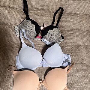 Victoria's Secret Black Lace, White, and Tan Bra Trio